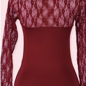 Red Christmas Long lace sleeve Teddy Body suit. Snap crotch Cotton Romper. NWT